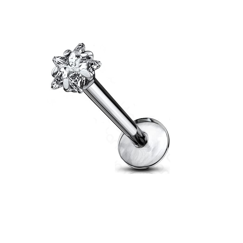 Titanium Labret with Clear CZ Star