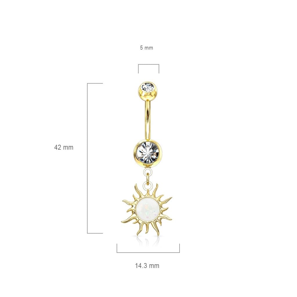 Belly Bar with a Tribal Sun with Imitation Opal Glitter Dangle - Image 8
