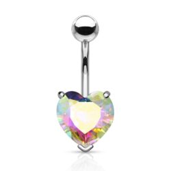 Belly Bar with Aurora Borealis Crystal Heart