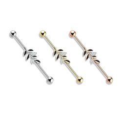 Industrial Bar with Clear CZ Set Leaf