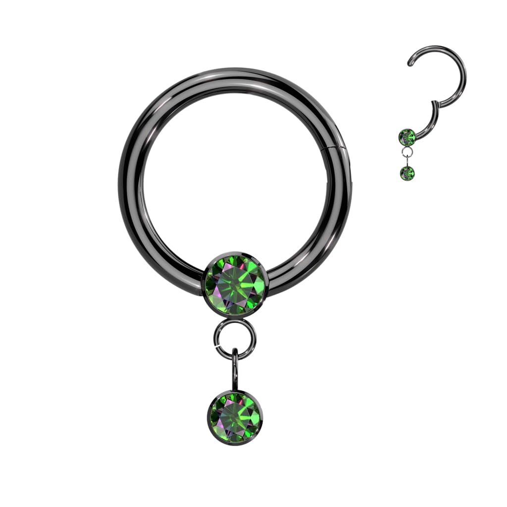 Black PCD over Titanium Hinged 8mm Ring with Round Bezel Set Vitrail Medium CZ and Bezel Set CZ Dangle - Image 2