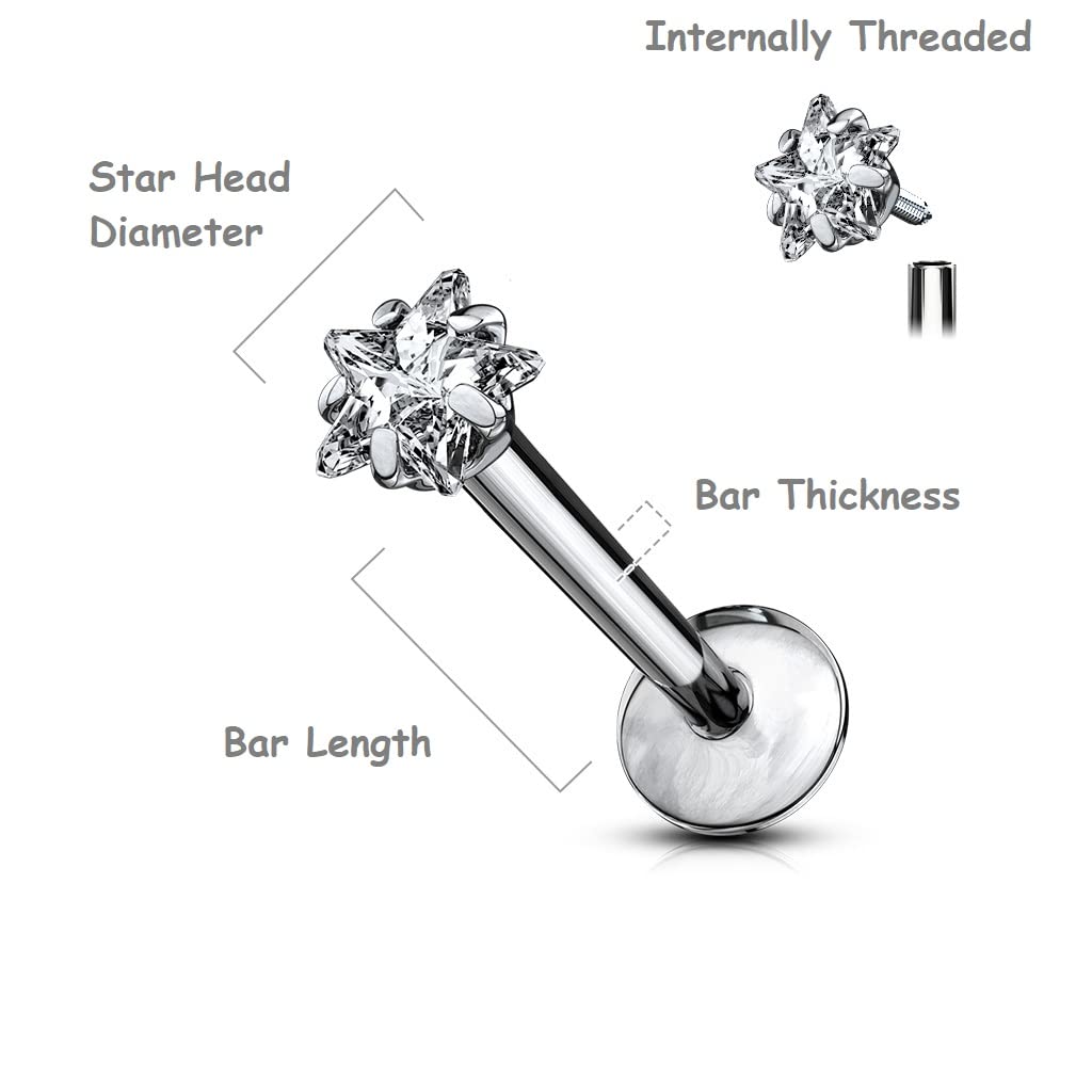 Titanium Labret with Clear CZ Star - Image 3