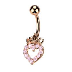 Rose Gold Belly Bar with Pink Heart and Crown