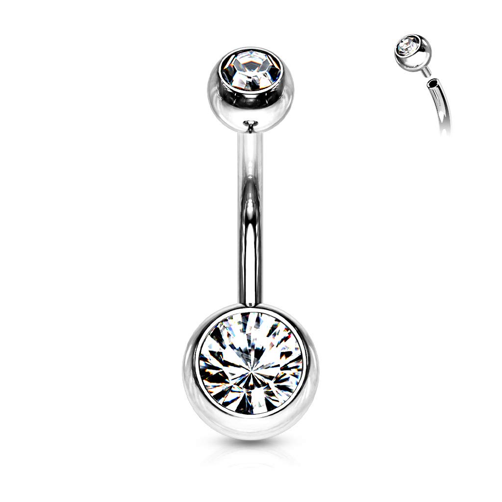 Belly Bar with Clear CZ Gem Balls - Image 2