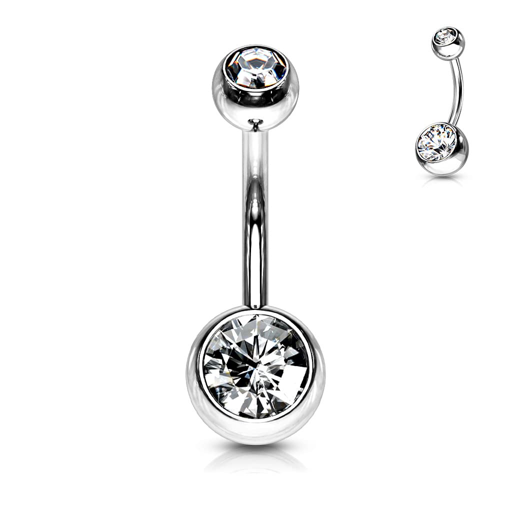 8mm Belly Bar with CZ Balls - Image 2