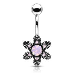 Belly Bar with a Pink Opalite Crystal Flower