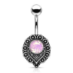 Belly Bar with Pink Opalite Crystal Heart
