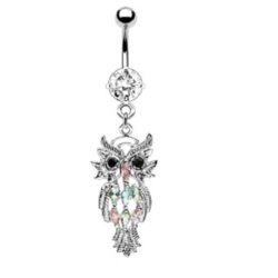 CZ Gem Owl Dangle Belly Bar