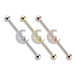 Industrial Bar with a CZ Moon and Star