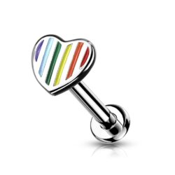 Labret with Rainbow Striped Heart