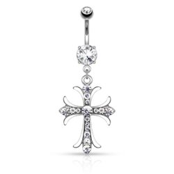 Belly Bar with Celtic Cross and Gems Dangle