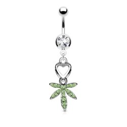 Belly Bar with Green Pot Leaf Dangle