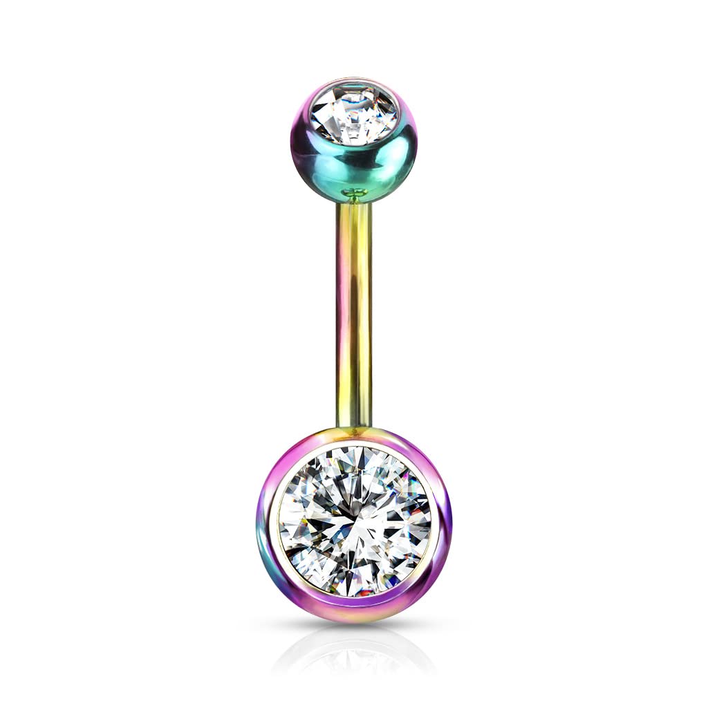 Titanium Belly Bar with CZ Gem Balls - Image 13