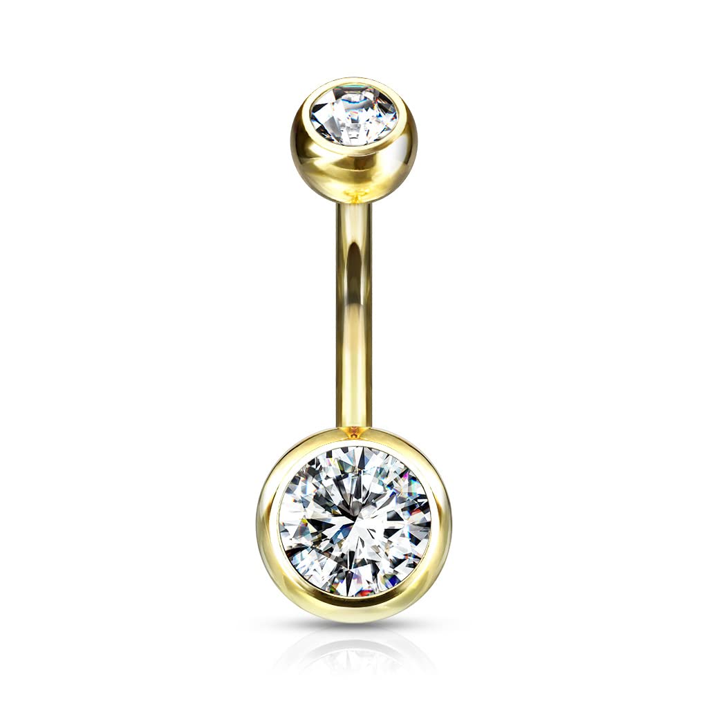 Titanium Belly Bar with CZ Gem Balls - Image 11