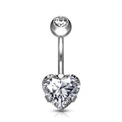 Titanium Belly Bar with a CZ Heart