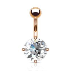 Rose Gold Belly Bar with a 7mm Clear CZ Gem
