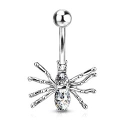 Belly Bar with a Clear CZ Spider