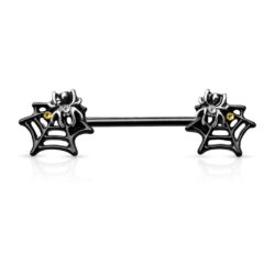 Black Nipple Bar with a Spider On Web