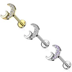 Labret with Paved CZ Crescent Moon