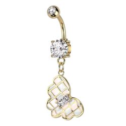 Belly Bar with a Chequered Patterned Butterfly Dangle
