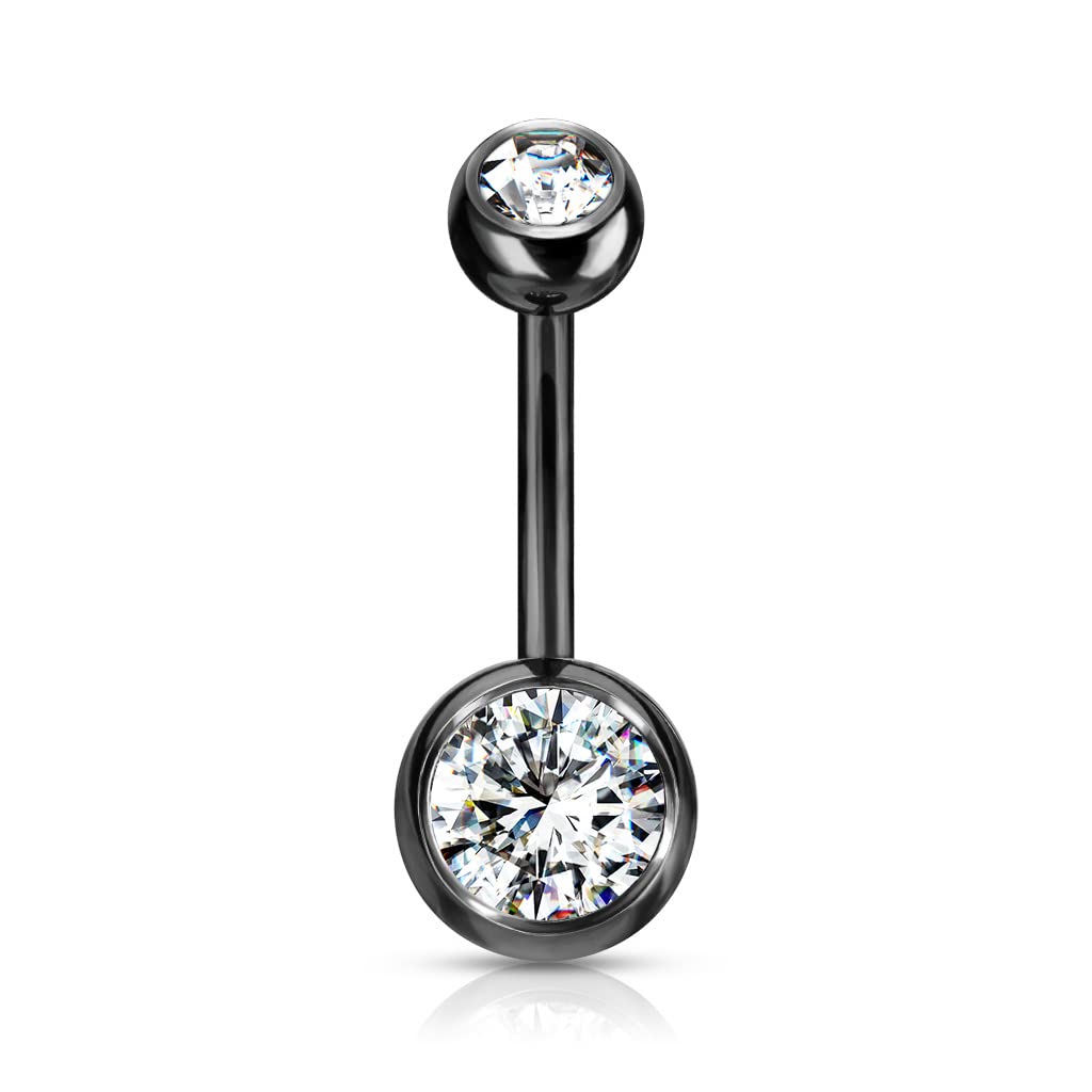 Titanium Belly Bar with CZ Gem Balls - Image 12