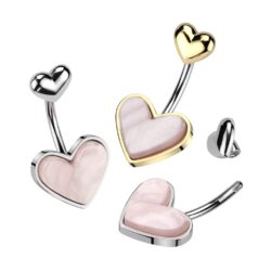 Heart Belly Bar with a Mother of Pearl Heart