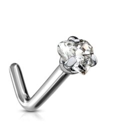 Titanium L Bend Nose Stud with 3mm Clear Heart CZ