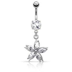 Flower with CZ Petals Dangle Belly Bar