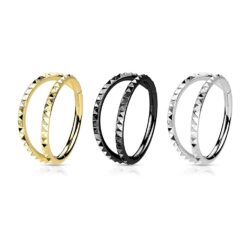 Hinged Ring with Double Lined Pyramid Cuts