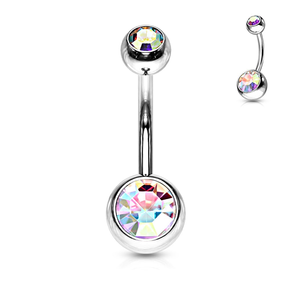 8mm Belly Bar with CZ Balls - Image 3