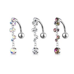 Top Down (Reverse) Belly Bar with Cascading Crystal Bubbles Dangle