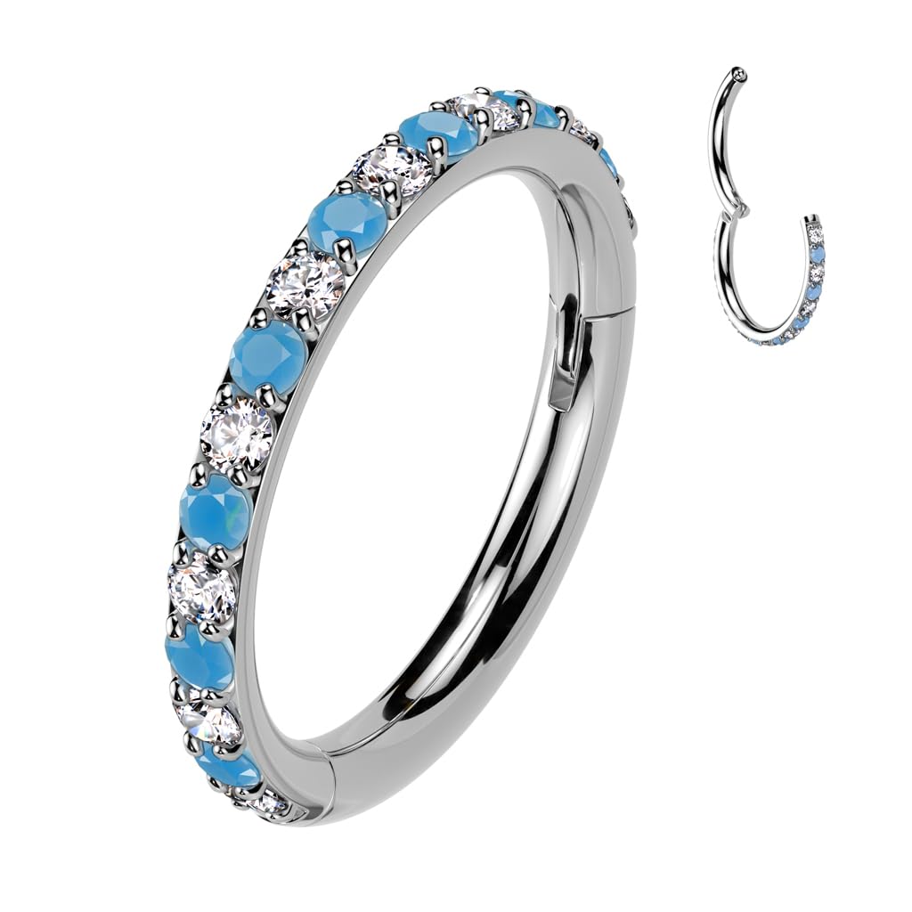 Titanium Hinged Ring with Outward Facing CZ and Turquoise - Image 2