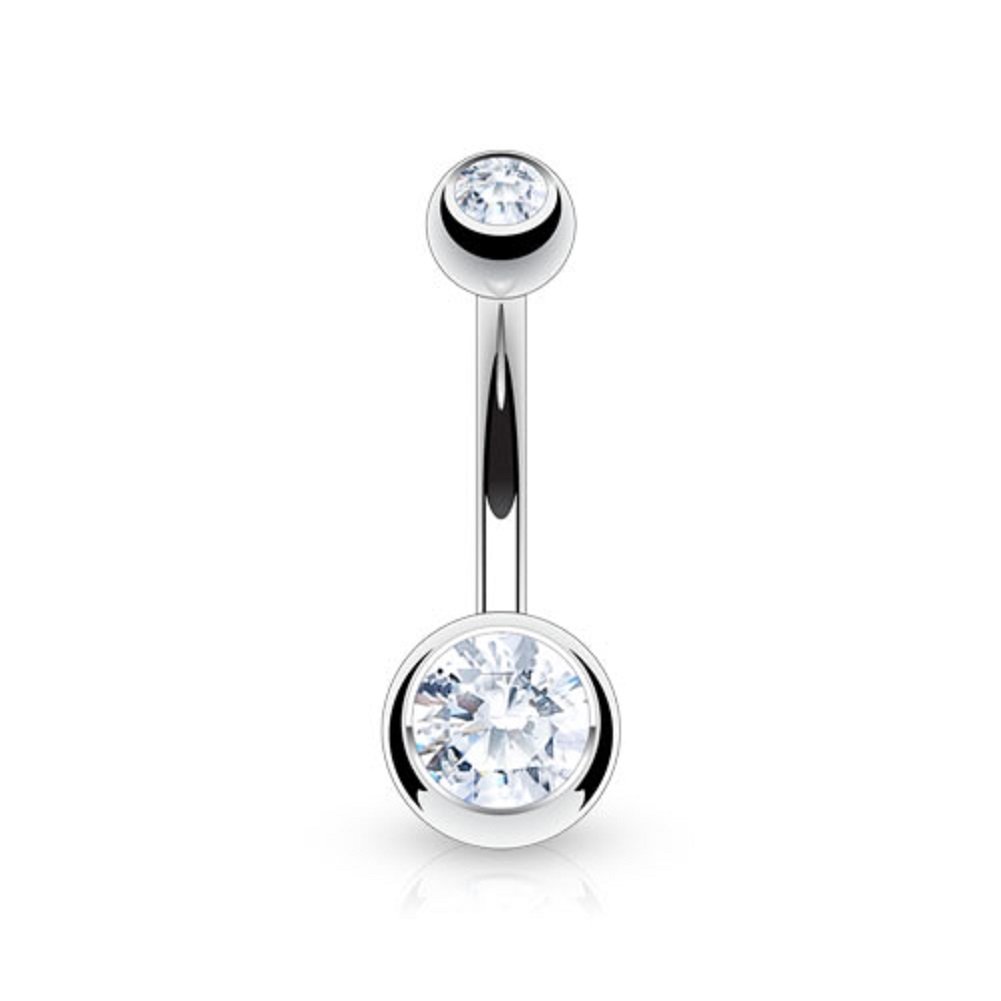Titanium Belly Bar with CZ Gem Balls - Image 4