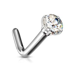 Titanium L Bend Nose Stud with Clear CZ