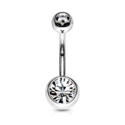 Belly Bar with Clear CZ Gem Balls