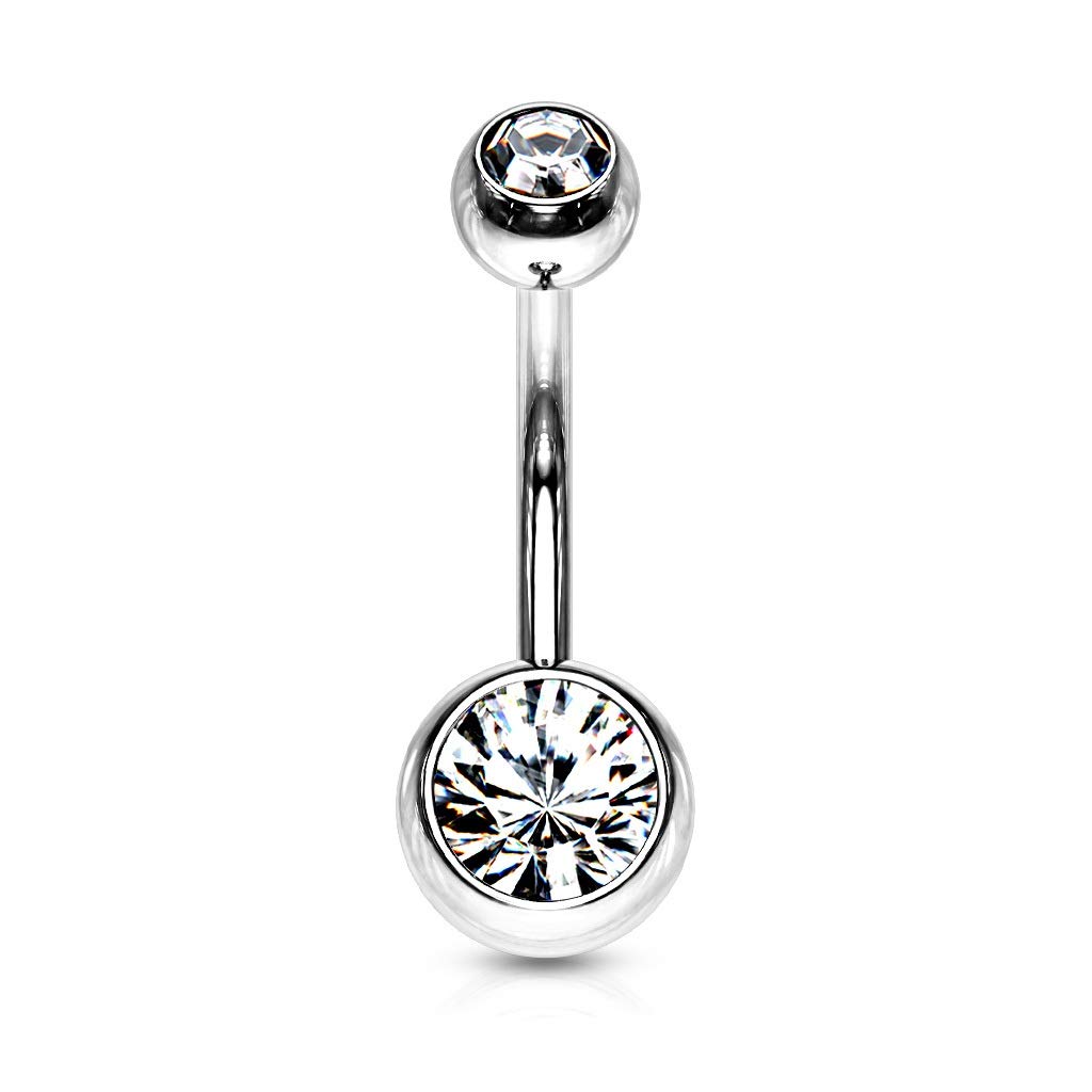 Belly Bar with Clear CZ Gem Balls