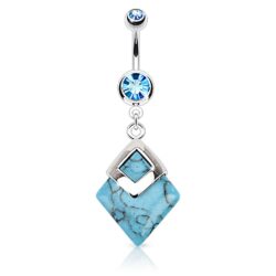 Belly Bar with Turquoise Semi Precious Stone Dangle