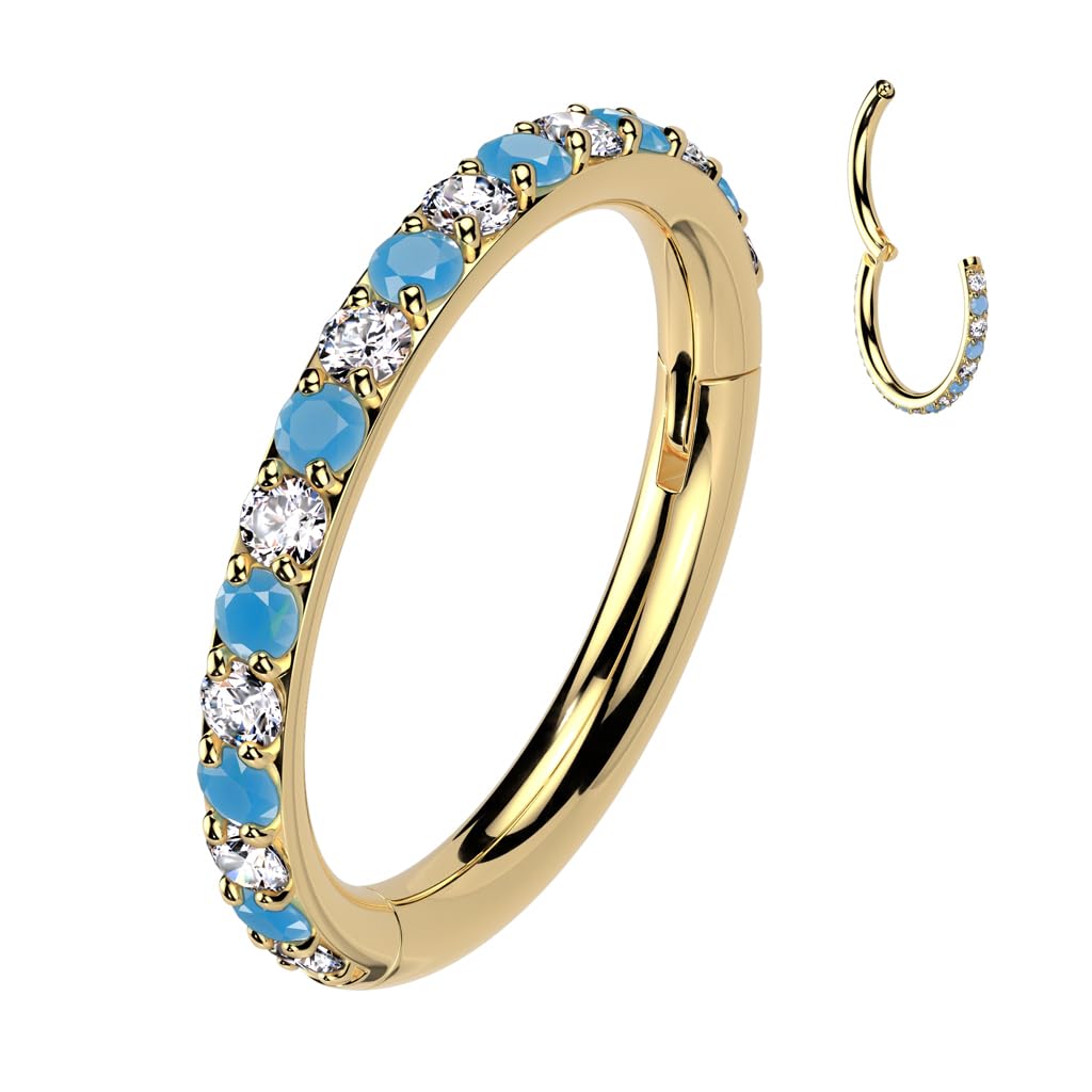 Titanium Hinged Ring with Outward Facing CZ and Turquoise - Image 3