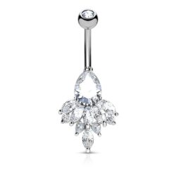 Belly Bar with a Tear Drop CZ and Marquise CZ Cluster