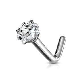 Titanium L Bend Nose Stud with Clear Square CZ