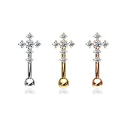 Curved Barbell with a Clear CZ Paved Cross
