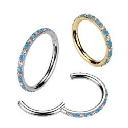 Titanium Hinged Ring with Outward Facing CZ and Turquoise