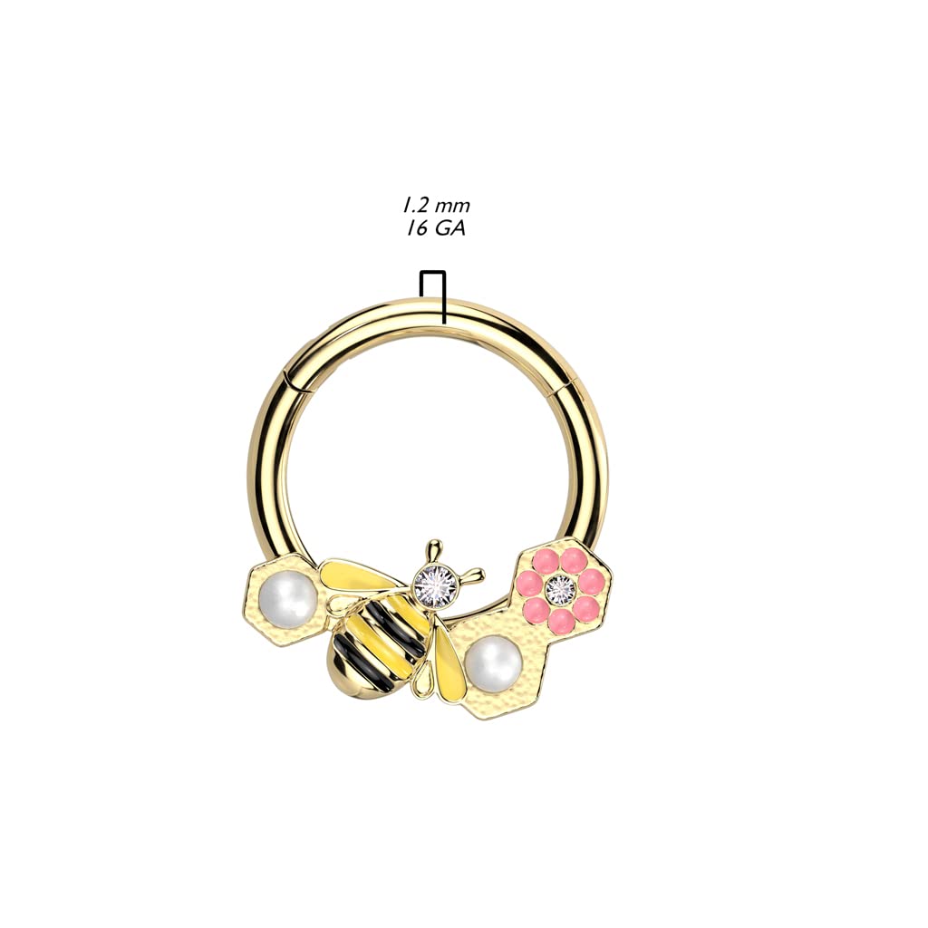Hinged Ring with Bee, Pearls and a Pink Flower - Image 4