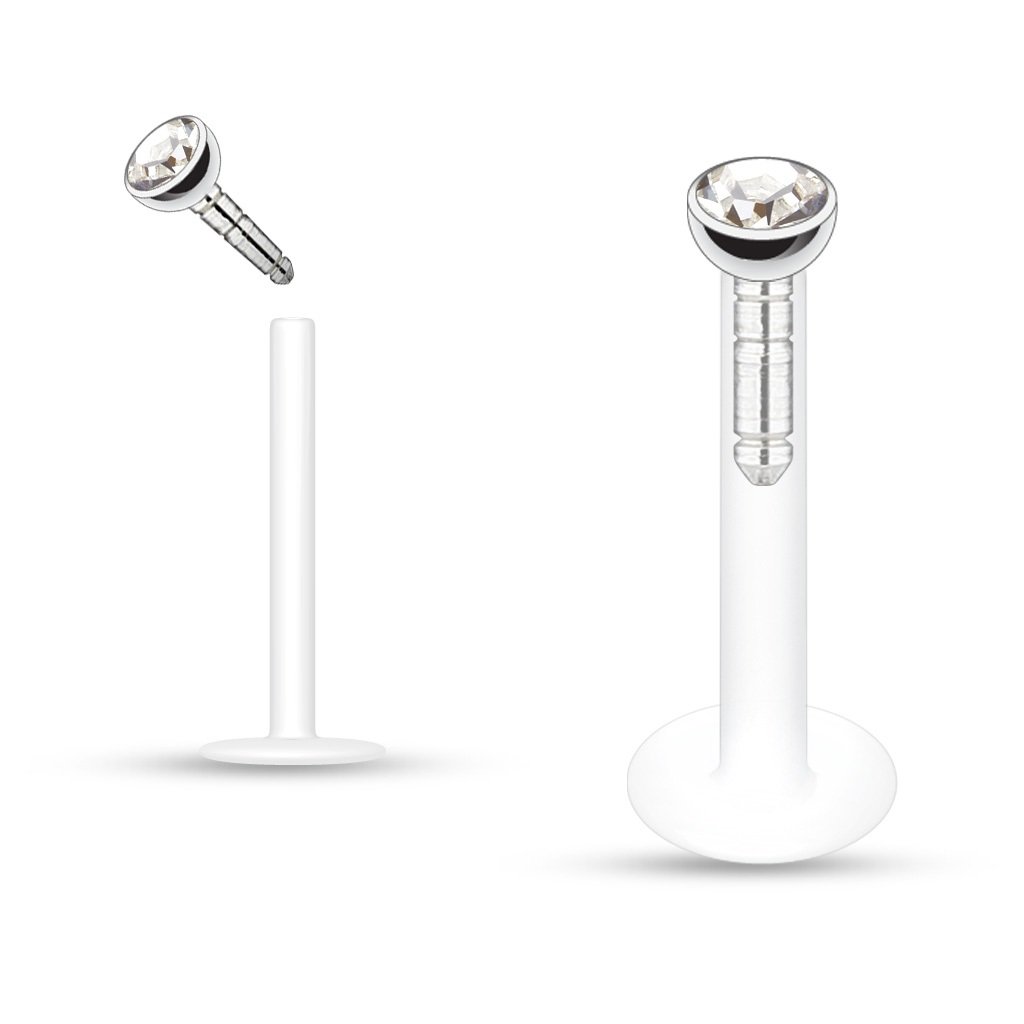 1.2mm Bio-Flex Labret with Threadless Clear Gem Top