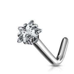 Titanium L Bend Nose Stud with Prong Set Star CZ