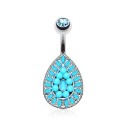 Belly Bar with Turquoise Beads Teardrop