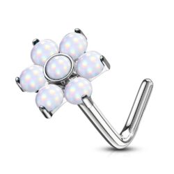 0.8mm L Bend Flower Nose Stud with Stone Petals