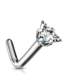 Titanium L Bend Nose Stud with 3mm Clear CZ Triangle