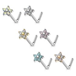 0.8mm L Bend Flower Nose Stud with CZ Petals