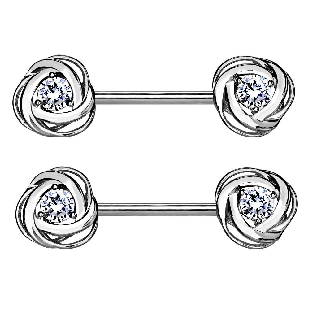 Nipple Bar with Steel Rose Blossom Ends and a Centred CZ Gem - Image 9